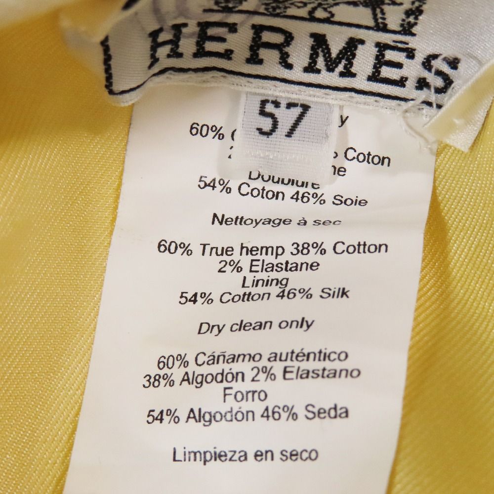 Hermes Beret Cap Hat One Point Sun Motif Hemp Cotton 57 White