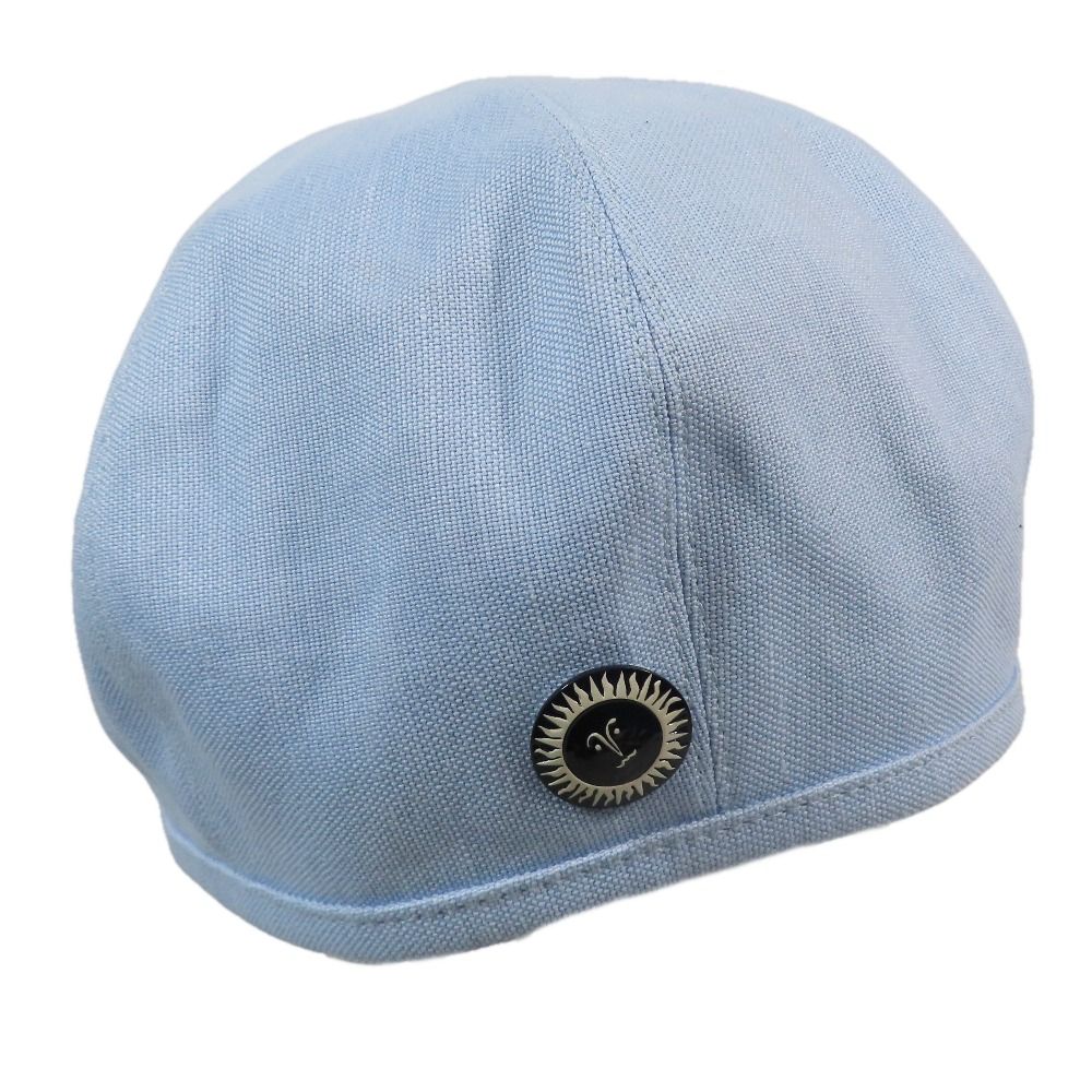 Hermes Beret Cap Hat One Point Sun Motif Chien Blue Linen Cotton 57