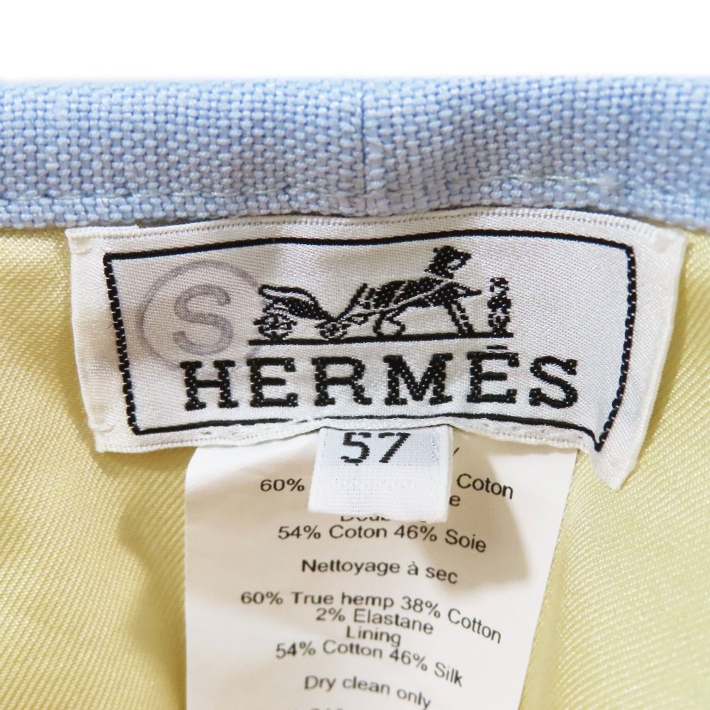 Hermes Beret Cap Hat One Point Sun Motif Chien Blue Linen Cotton 57