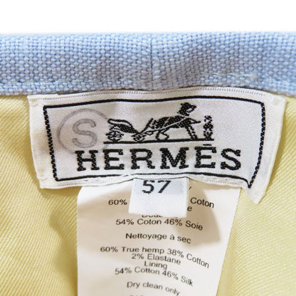 Hermes Beret Cap Hat One Point Sun Motif Chien Blue Linen Cotton 57