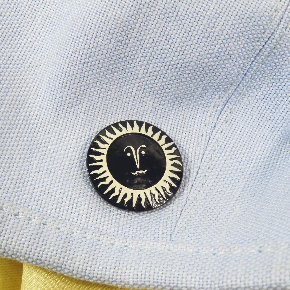Hermes Beret Cap Hat One Point Sun Motif Chien Blue Linen Cotton 57
