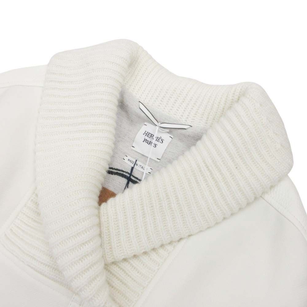Hermes Volume Color Coat Deerskin Trim Jacket Knit Lining 34 White Off