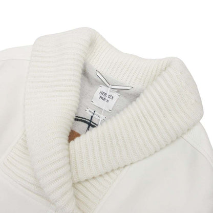 Hermes Volume Color Coat Deerskin Trim Jacket Knit Lining 34 White Off