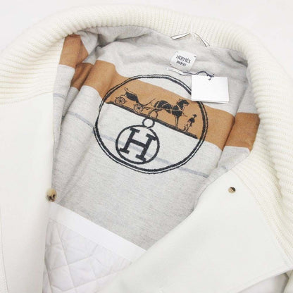 Hermes Volume Color Coat Deerskin Trim Jacket Knit Lining 34 White Off