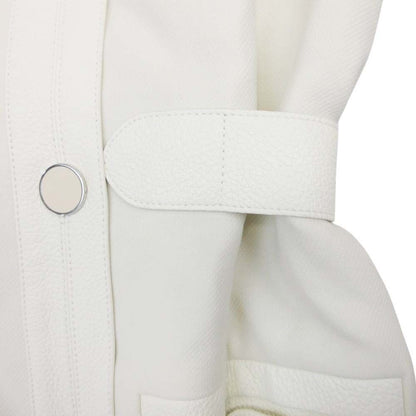 Hermes Volume Color Coat Deerskin Trim Jacket Knit Lining 34 White Off