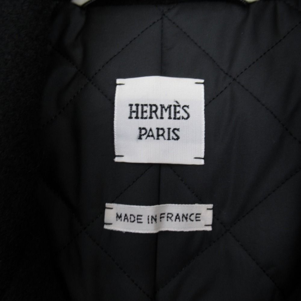 Hermes Cashmere 100% Double Rider Jacket Quilted Lining Medle 40 Black