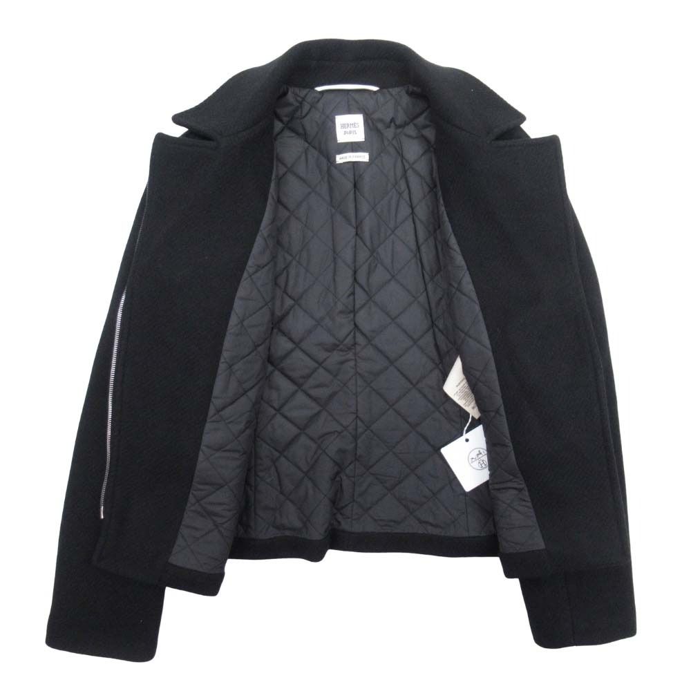 Hermes Cashmere 100% Double Rider Jacket Quilted Lining Medle 40 Black
