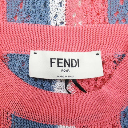 Fendi Stripe Logege Knit FF Logo Short Sleeve Summer Sweater Top 36 Multicolor
