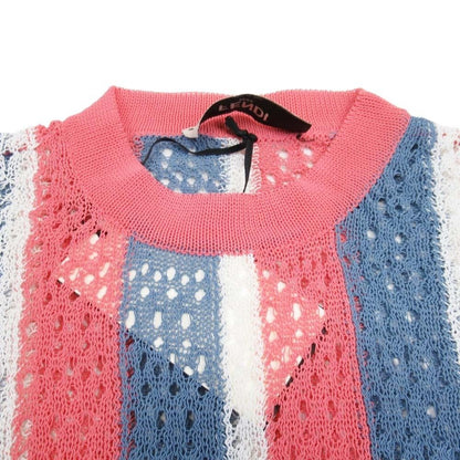 Fendi Stripe Logege Knit FF Logo Short Sleeve Summer Sweater Top 36 Multicolor