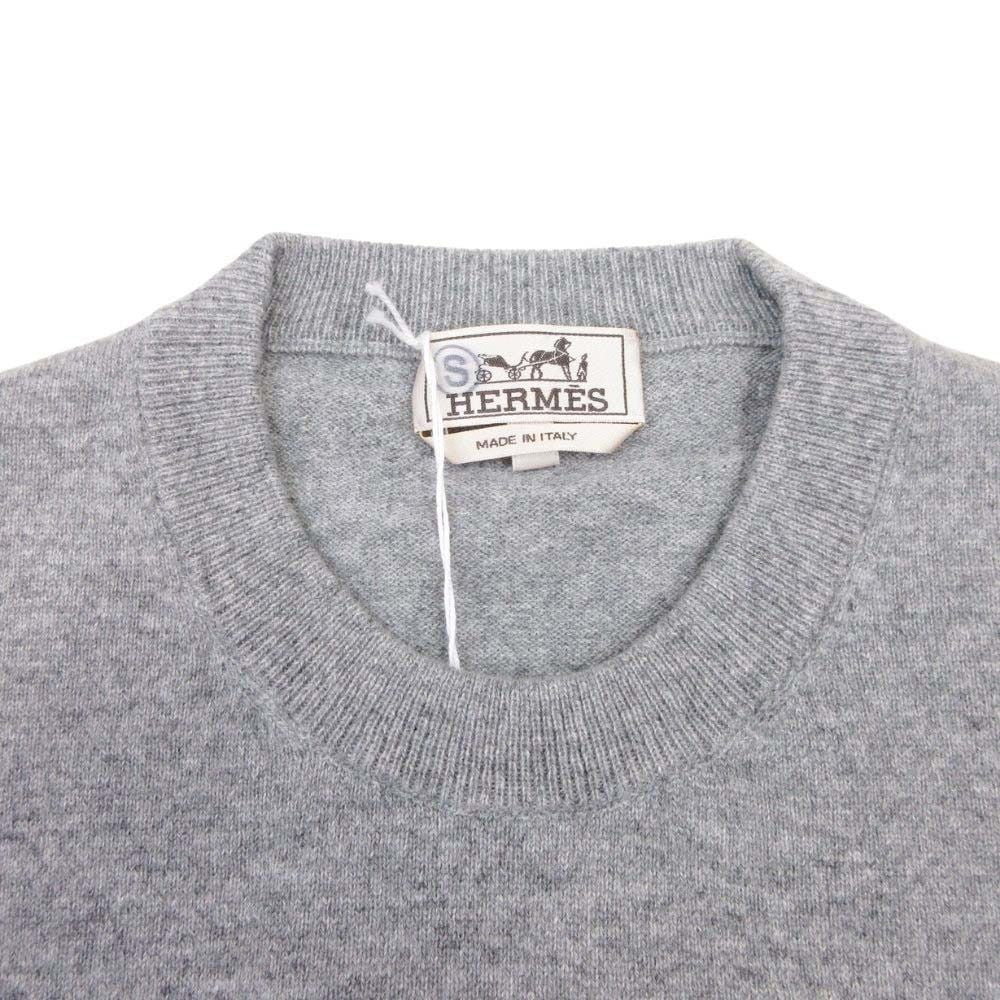 Hermes Cashmere Knit Leather Trim Sweater Pullover Crew Neck Long Sleeve Top XL