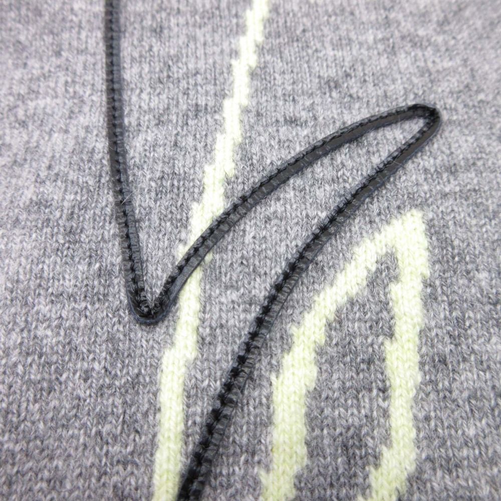 Hermes Cashmere Knit Leather Trim Sweater Pullover Crew Neck Long Sleeve Top XL