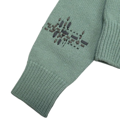 Hermes Cashmere 100% Knit Cardigan Leather Trim Braided Sweater Top S Green