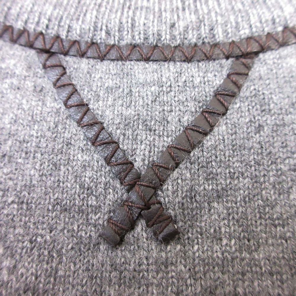 Hermes Cashmere Knit Leather Trim Sweater Pullover Crew Neck Long Sleeve Top XL