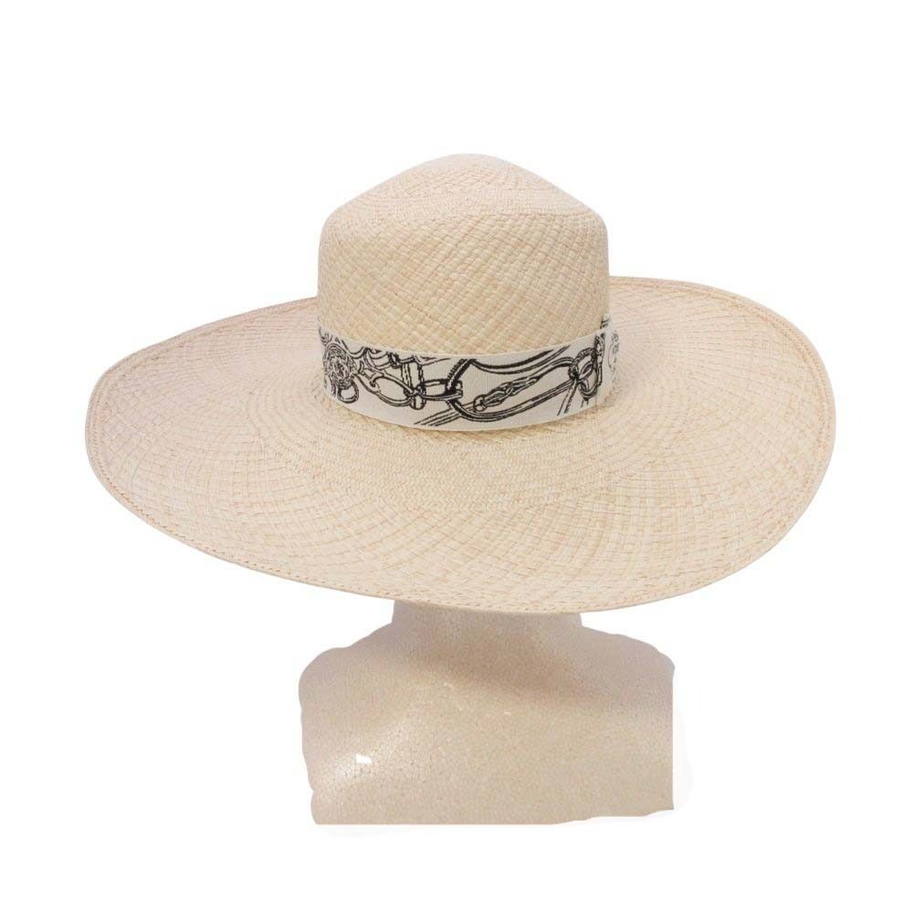 Hermes Brides de Gala Wide Brim Straw Hat Ex a Dos le 56 cm Beige