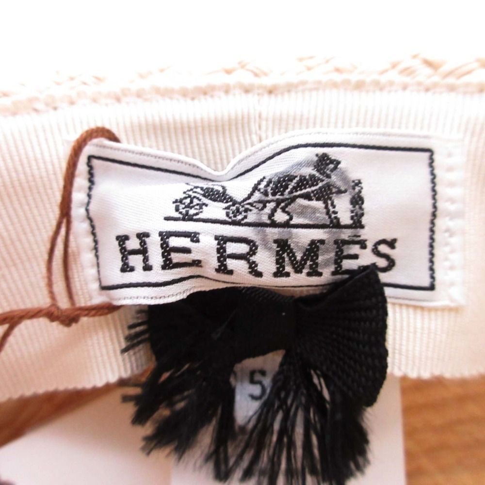Hermes Brides de Gala Wide Brim Straw Hat Ex a Dos le 56 cm Beige
