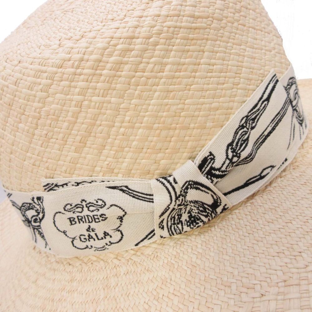 Hermes Brides de Gala Wide Brim Straw Hat Ex a Dos le 56 cm Beige