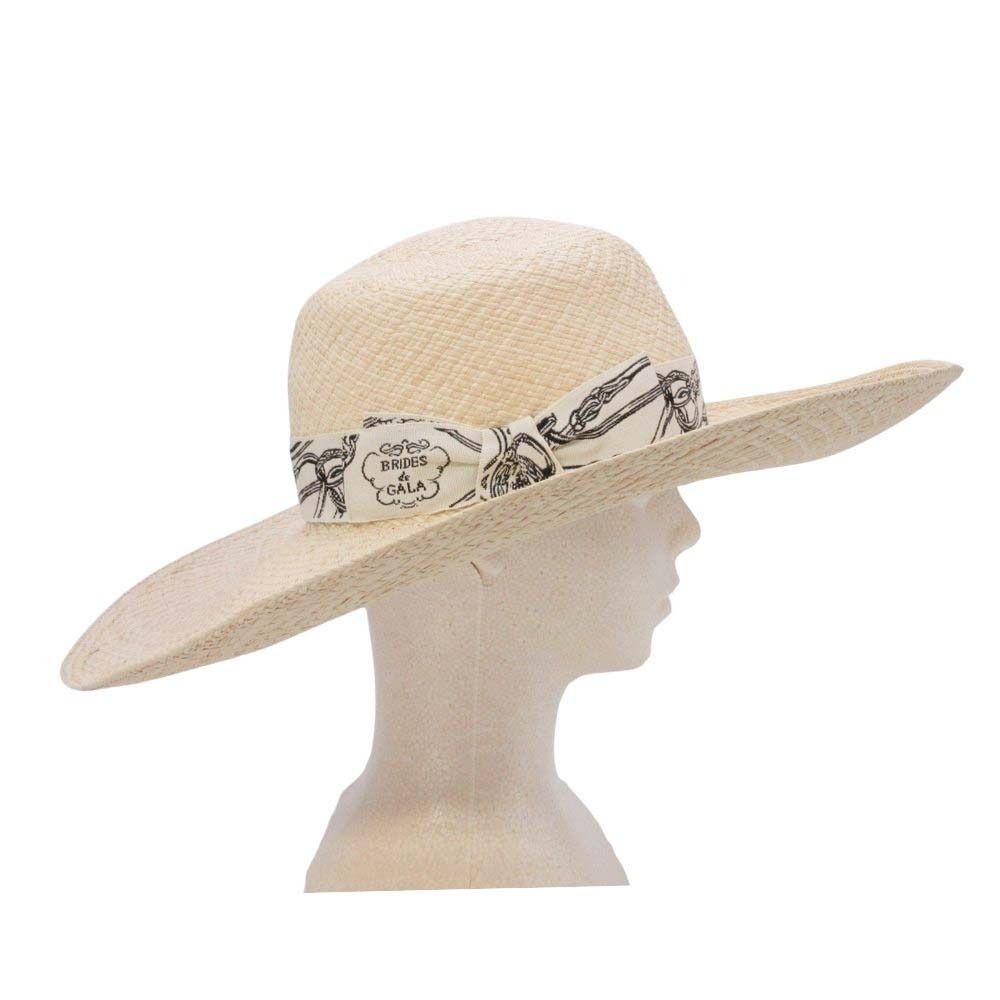 Hermes Brides de Gala Wide Brim Straw Hat Ex a Dos le 56 cm Beige