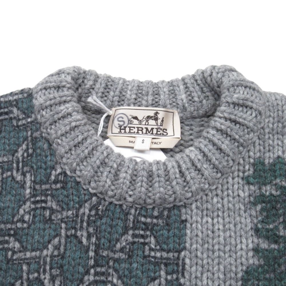 Hermes Decalcomanie Cashmere Knit Horse Tack Floral Pattern Middle Gauge