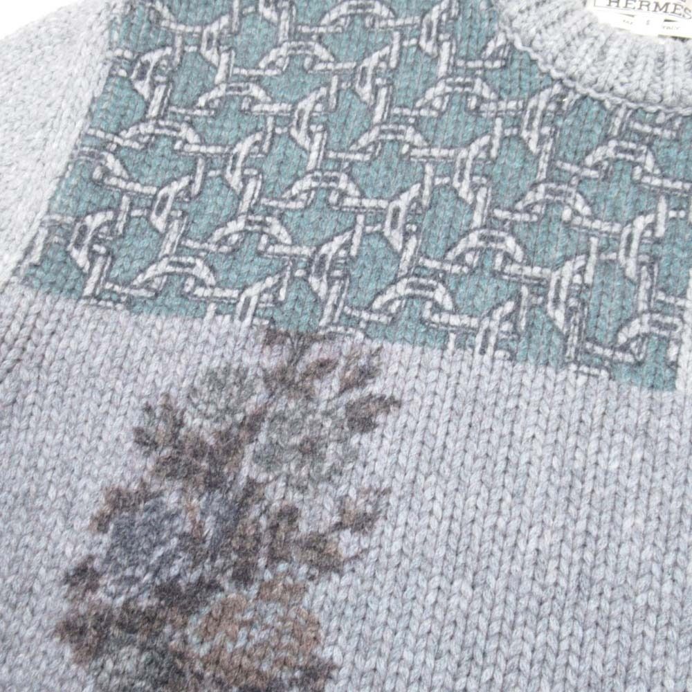 Hermes Decalcomanie Cashmere Knit Horse Tack Floral Pattern Middle Gauge