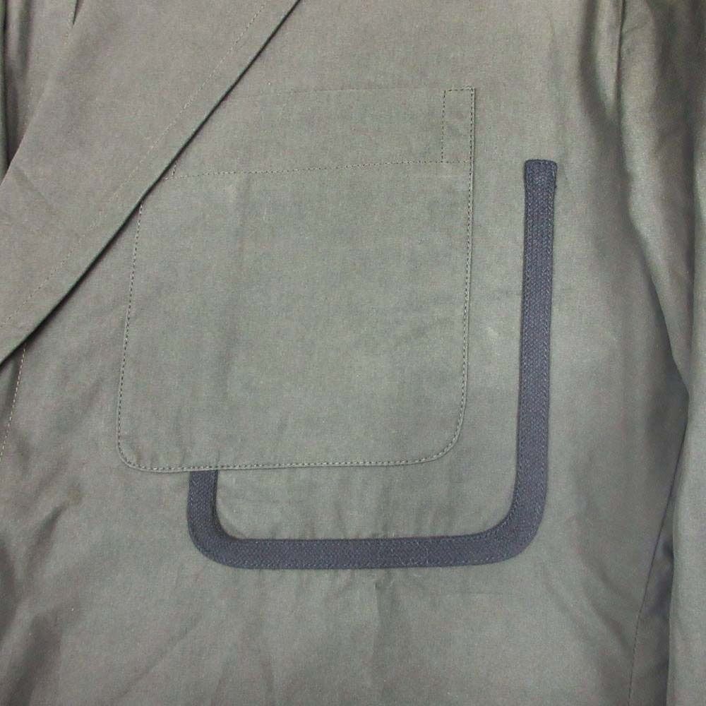 Hermes Cotton Tailored Jacket Single 2 Buttons Blue Leather Piping 50 Olive