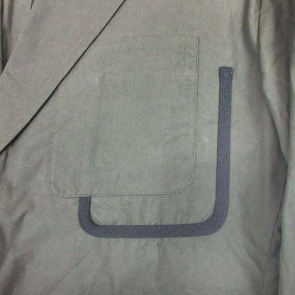 Hermes Cotton Tailored Jacket Single 2 Buttons Blue Leather Piping 50 Olive
