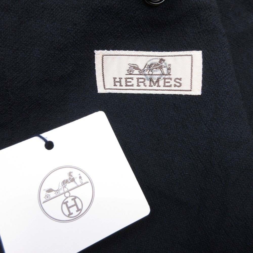 Hermes Wool Georgette Tailored Jacket Single Breasted 2 Buttons Leather 50 Dark