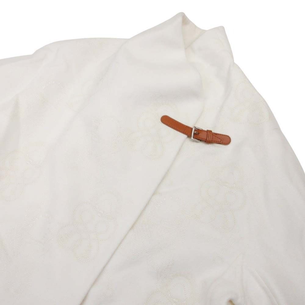 Hermes Cashmere Embroidery Double Face Long Coat Gown Jacket Haori 34 White Off