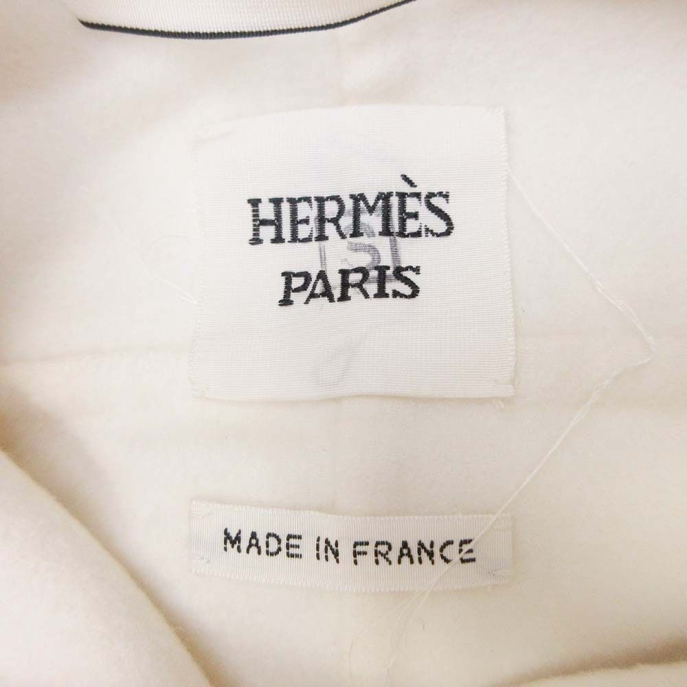 Hermes Cashmere Embroidery Double Face Long Coat Gown Jacket Haori 34 White Off