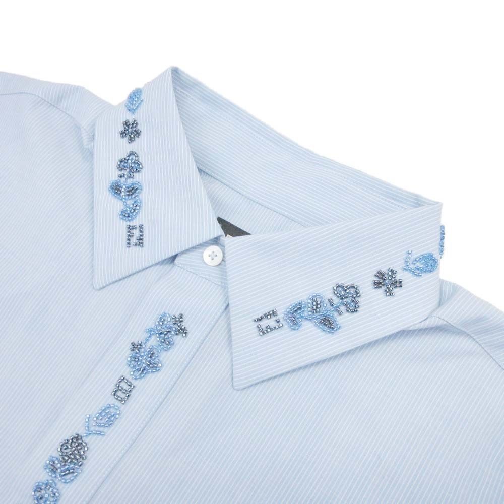 Fendi FF Logo Flower Bead Decoration Pullover Shirt Striped Top Short Sleeve 39