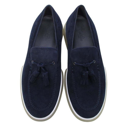Hermes Suede Tassel Slip on Loafers Sneakers Shoes 40.5 Navy