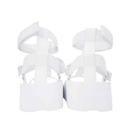 Hermes Enid Thick Sole Sandals Shoes Platform Diamant Buckle 37 White