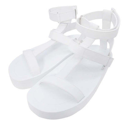 Hermes Enid Thick Sole Sandals Shoes Platform Diamant Buckle 37 White