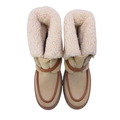 Hermes Shearling Boots 2-Way Platform Shoes 38.5 Beige