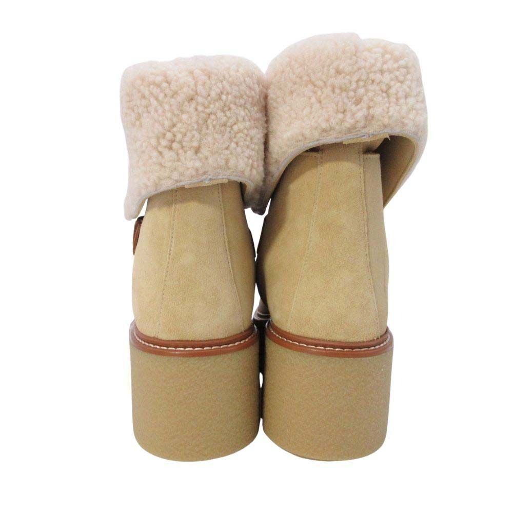 Hermes Shearling Boots 2-Way Platform Shoes 38.5 Beige