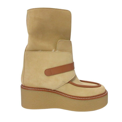 Hermes Shearling Boots 2-Way Platform Shoes 38.5 Beige
