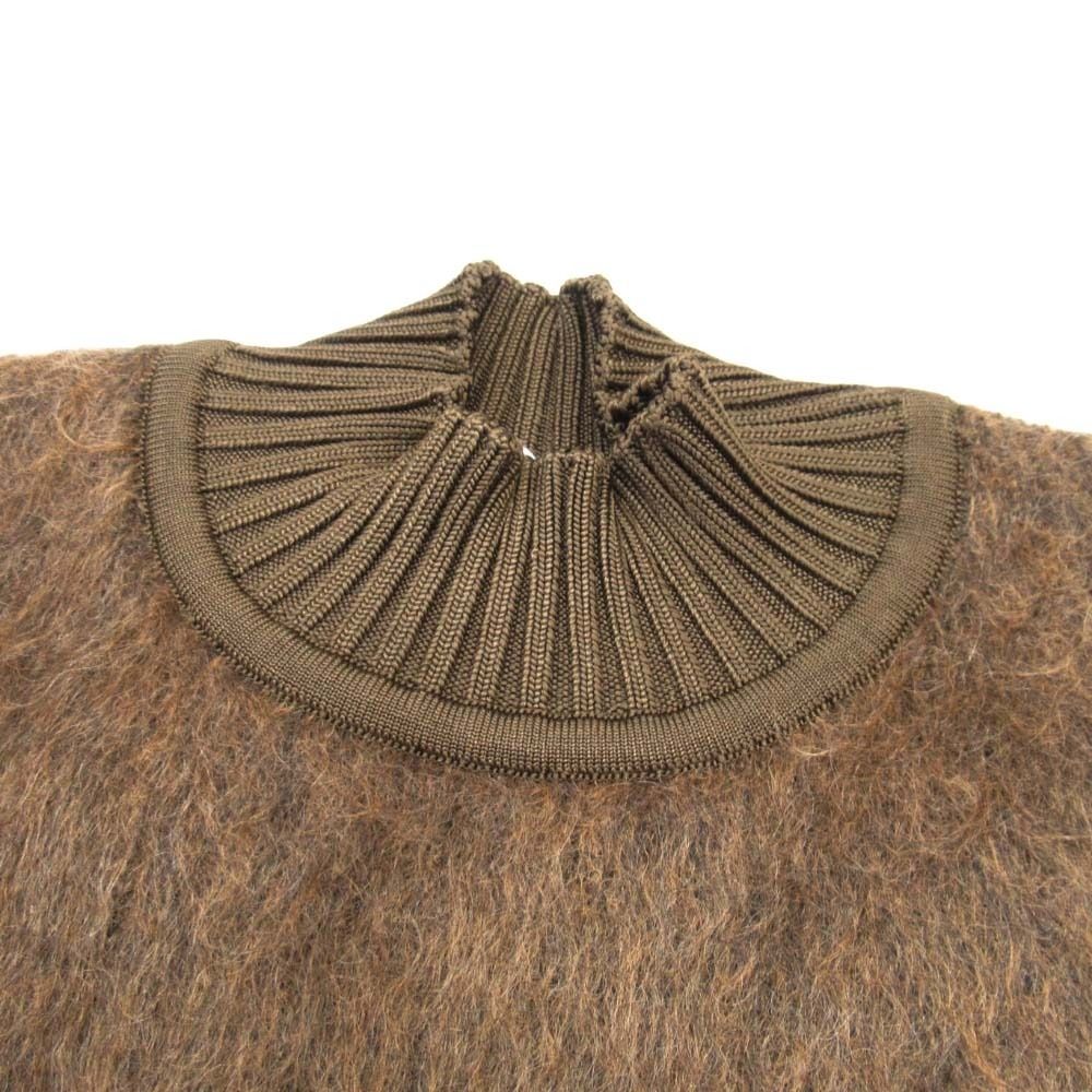 Hermes Mohair Brushed Shaggy Knit Sweater Top Ribbed High Neck Top 38 Brown