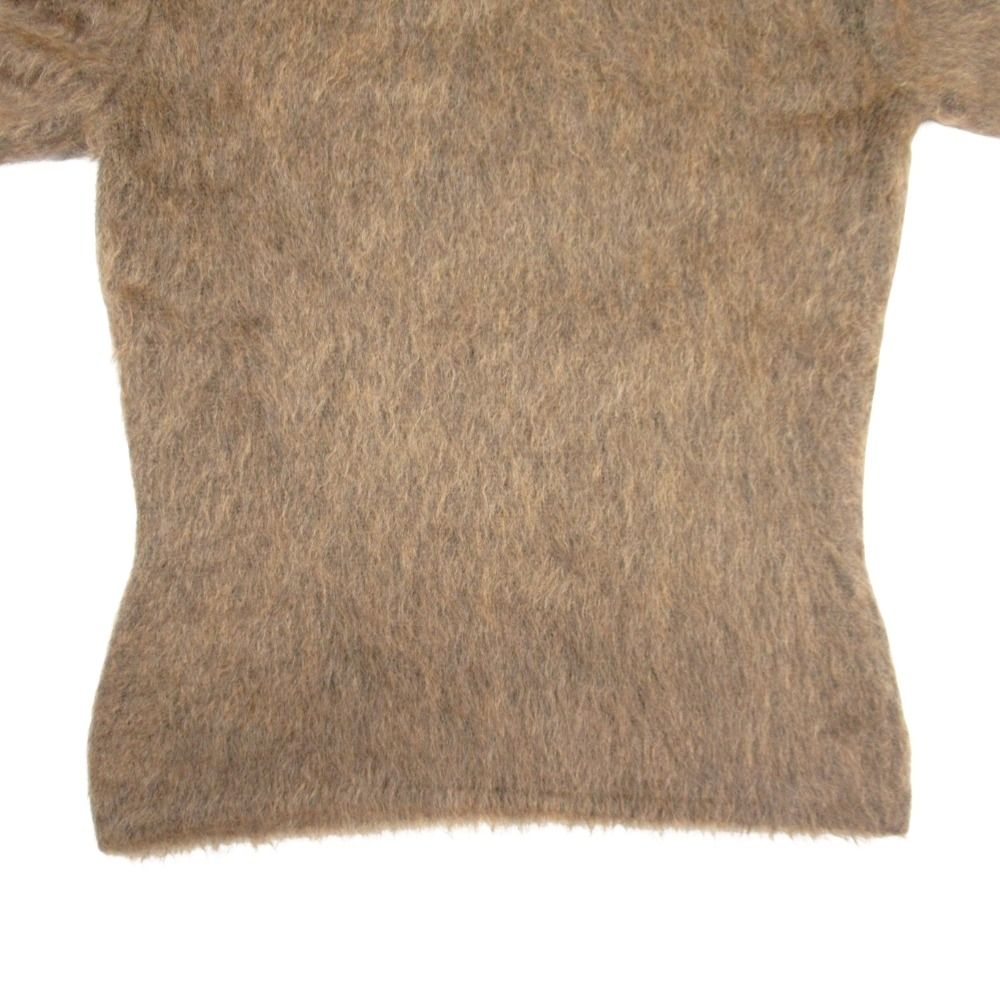 Hermes Mohair Brushed Shaggy Knit Sweater Top Ribbed High Neck Top 38 Brown