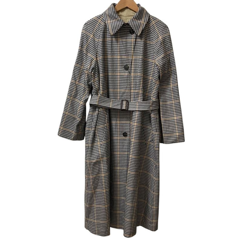 Max Mara Weekend Checkered Pattern Reversible Collarless Coat with Belt 44 Beige