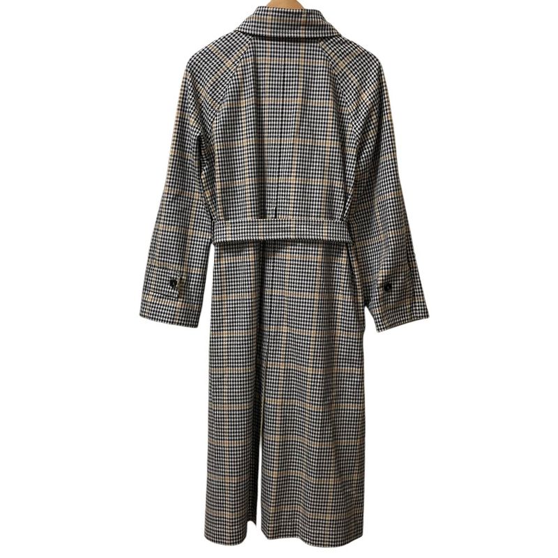 Max Mara Weekend Checkered Pattern Reversible Collarless Coat with Belt 44 Beige