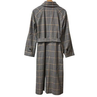 Max Mara Weekend Checkered Pattern Reversible Collarless Coat with Belt 44 Beige
