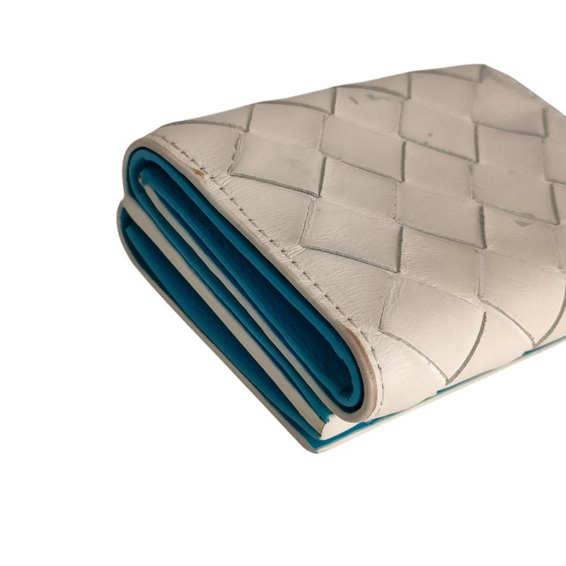 Bottega Veneta Intrecciato Tiny Trifold Wallet Compact White Blue