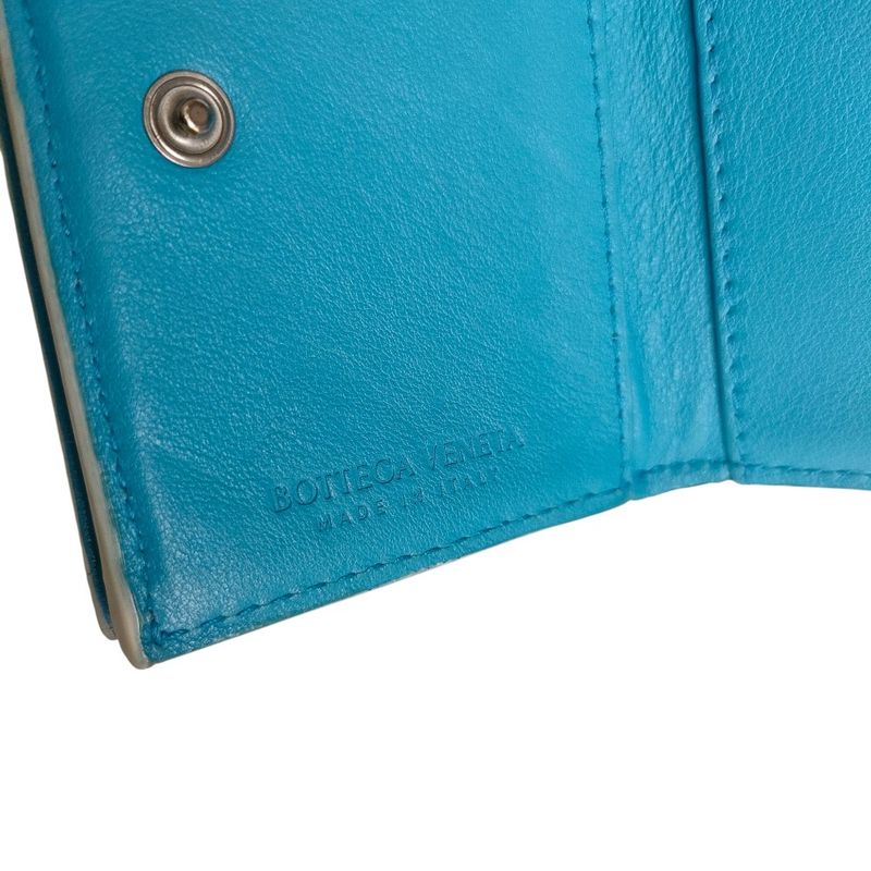 Bottega Veneta Intrecciato Tiny Trifold Wallet Compact White Blue