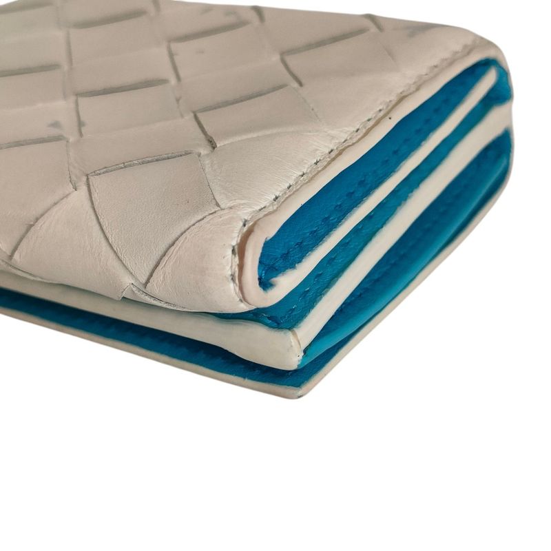 Bottega Veneta Intrecciato Tiny Trifold Wallet Compact White Blue