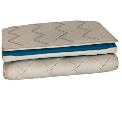 Bottega Veneta Intrecciato Tiny Trifold Wallet Compact White Blue