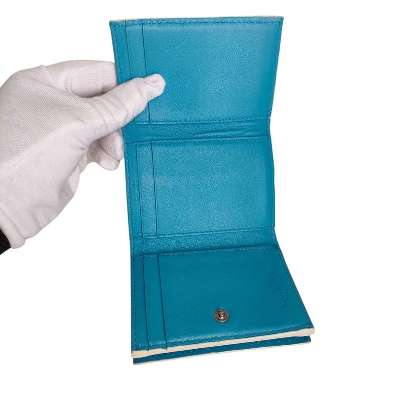 Bottega Veneta Intrecciato Tiny Trifold Wallet Compact White Blue