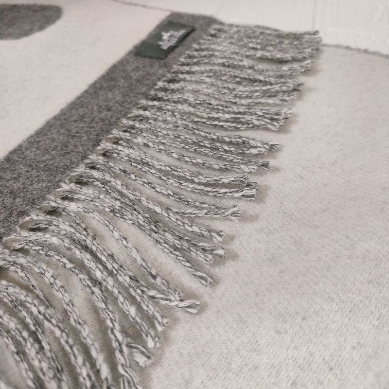 Hermes Cashmere Love Story Horse Pattern Fringe Scarf Gray Off White