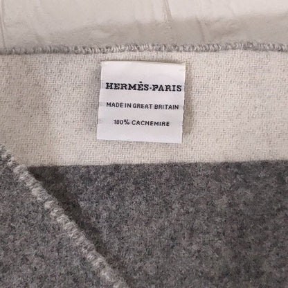 Hermes Cashmere Love Story Horse Pattern Fringe Scarf Gray Off White