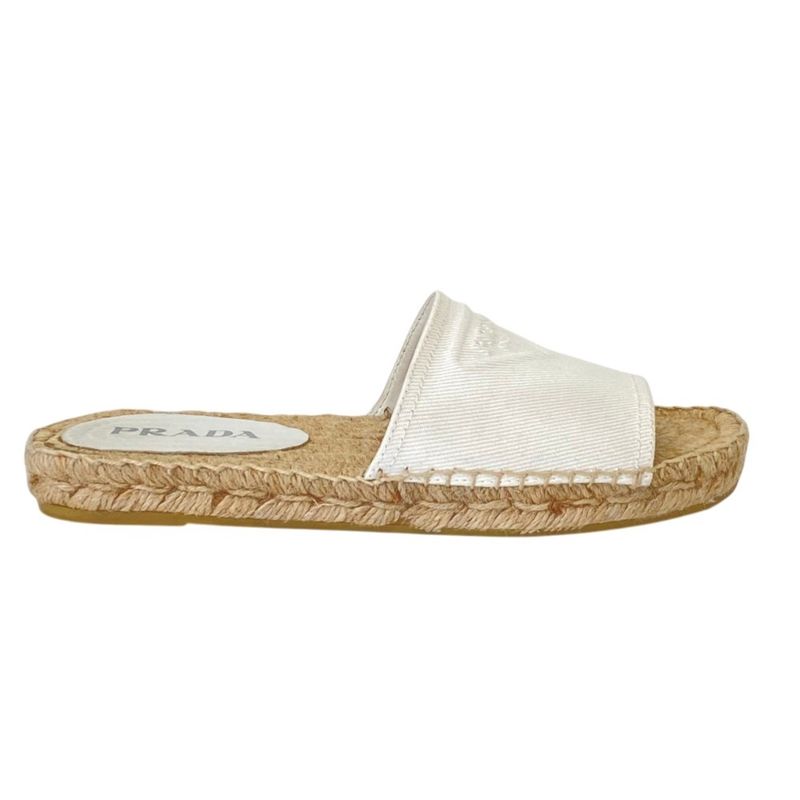 Prada Triangle Logo Espadrille Sandals 37 White