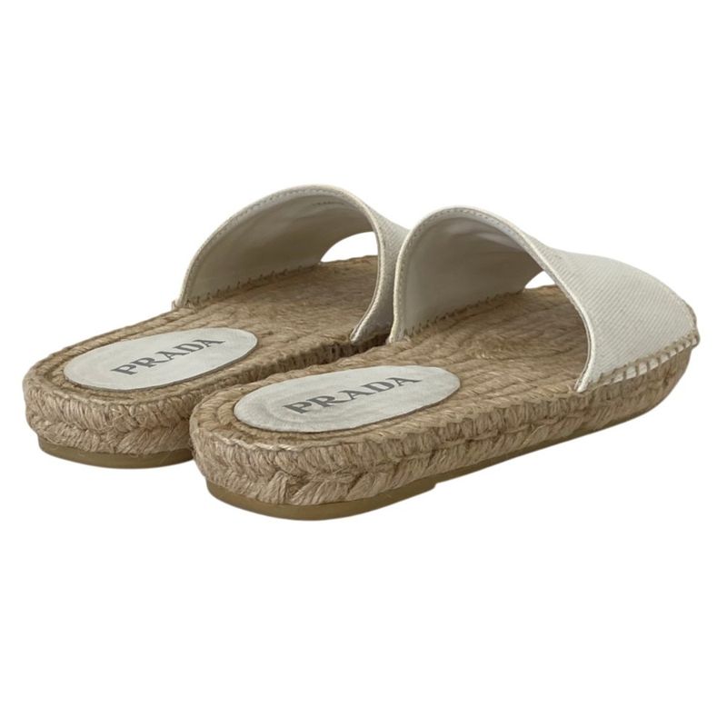 Prada Triangle Logo Espadrille Sandals 37 White