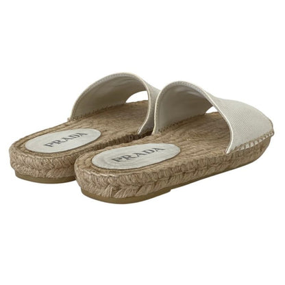 Prada Triangle Logo Espadrille Sandals 37 White